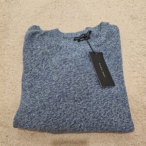 Brand New Zara Men Pullover Knit Crewneck Blue/White Blend Sweater Size L/XL
